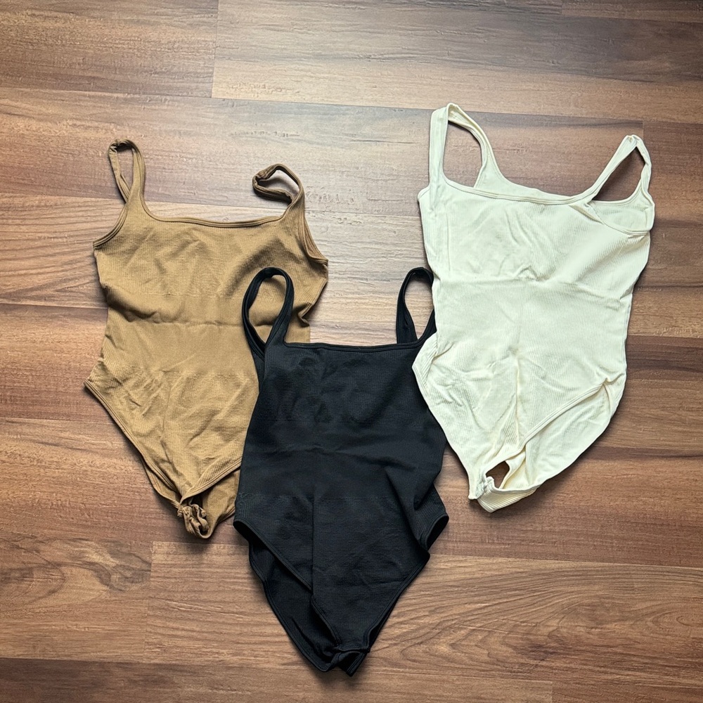 Elegant Women's Bodysuit Trio - Black, Tan, Cream